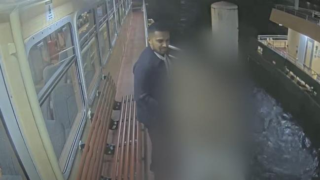 Mr Gunathilaka as seen on CCTV heading home on a ferry with the woman.