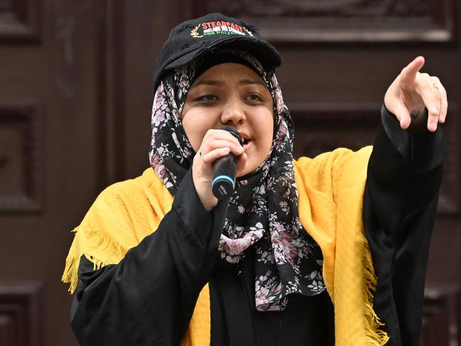 OCTOBER 6, 2024: Habibah Jaghoori addresses a Pro-Palestine Rally on the steps of Parliament. Picture: Brenton Edwards