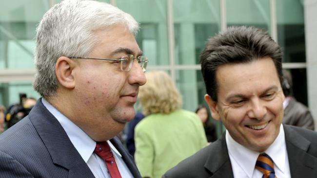 Frank Zumbo, left, and then senator Nick Xenophon in Canberra in 2009. Picture: AAP