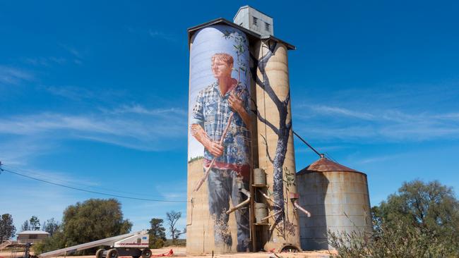 The Patchewollock silo, painted by artist Fintan Magee.