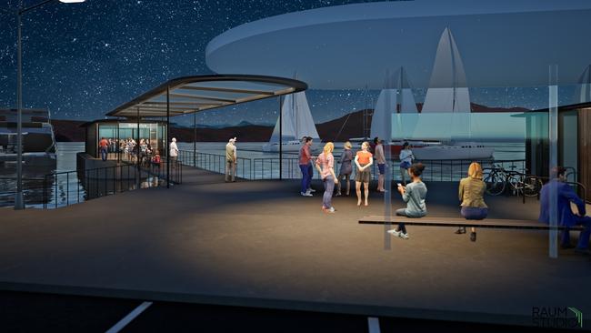 Concept design of the upgraded Bellerive Derwent Ferry terminal. The design is set to be replicated across all new terminals planned along the river. Picture: Supplied