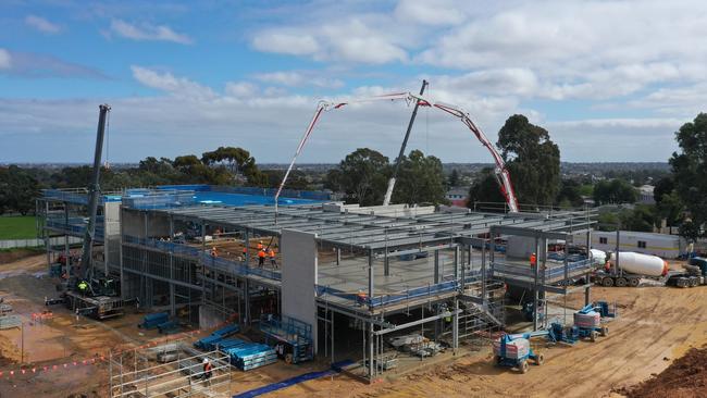 A maximum enrolment size for all new builds, like the Morialta Secondary College under construction at Rostrevor, could be considered by the Education Department. Picture: Facebook