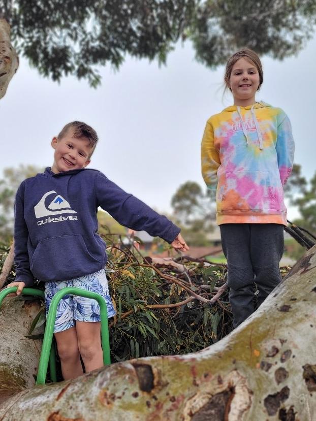 Siblings Cole and Aylish at the cubby house. Picture: Tiffany Bradley