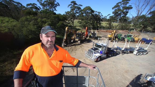 Rob Brunt with his timber harvesting gear at Orbost. Picture Yuri Kouzmin