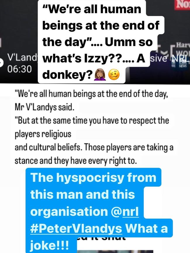 Maria Folau has slammed the NRL and Peter V'landys, accusing them of hypocrisy. Picture: Instagram, mariatutaia.