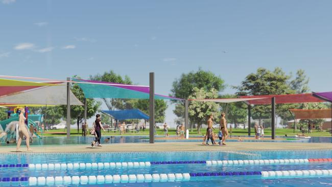 Casuarina Pool will undergo a $25m revamp to reopen with three pools, wet and dry play areas and a basketball half-court, among other facilities. Picture: Supplied