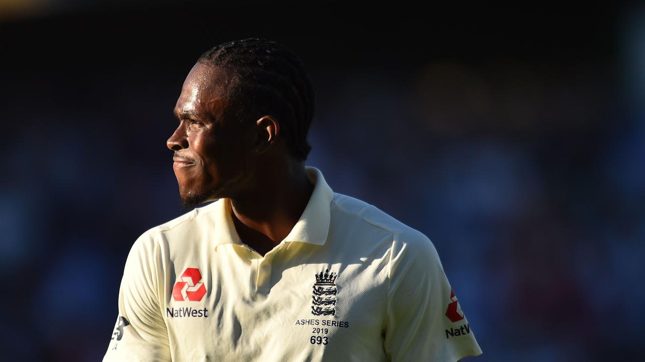 England's Jofra Archer looks on during play on the second day of the fifth Ashes cricket Test match between England and Australia at The Oval in London on September 13, 2019. (Photo by Glyn KIRK / AFP) / RESTRICTED TO EDITORIAL USE. NO ASSOCIATION WITH DIRECT COMPETITOR OF SPONSOR, PARTNER, OR SUPPLIER OF THE ECB