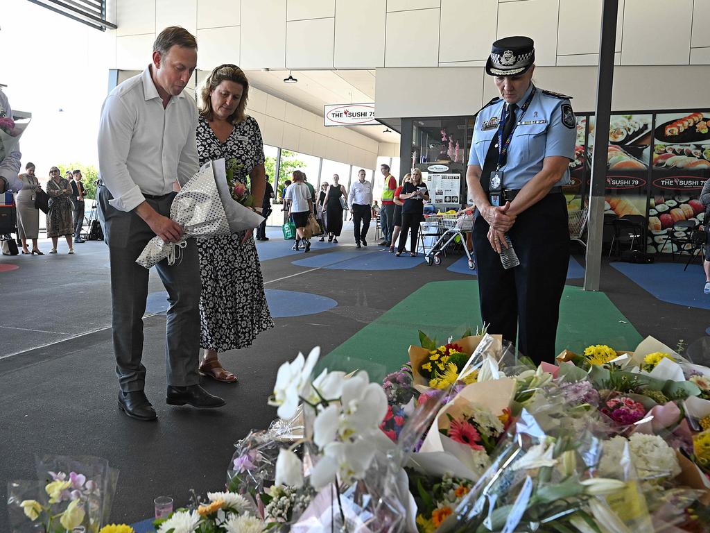 Premier Steven Miles with Police Commissioner Katarina Carroll after the slaying of Vyleen White at Ipswich. Picture: Lyndon Mechielsen