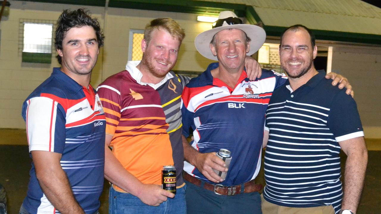 NOTHING LIKE LIVE FOOTY: Liam O'Dempsey, Matt Lawrence, Paul Hallman and Kieran Jordan enjoying the Barrett Shield game last weekend.