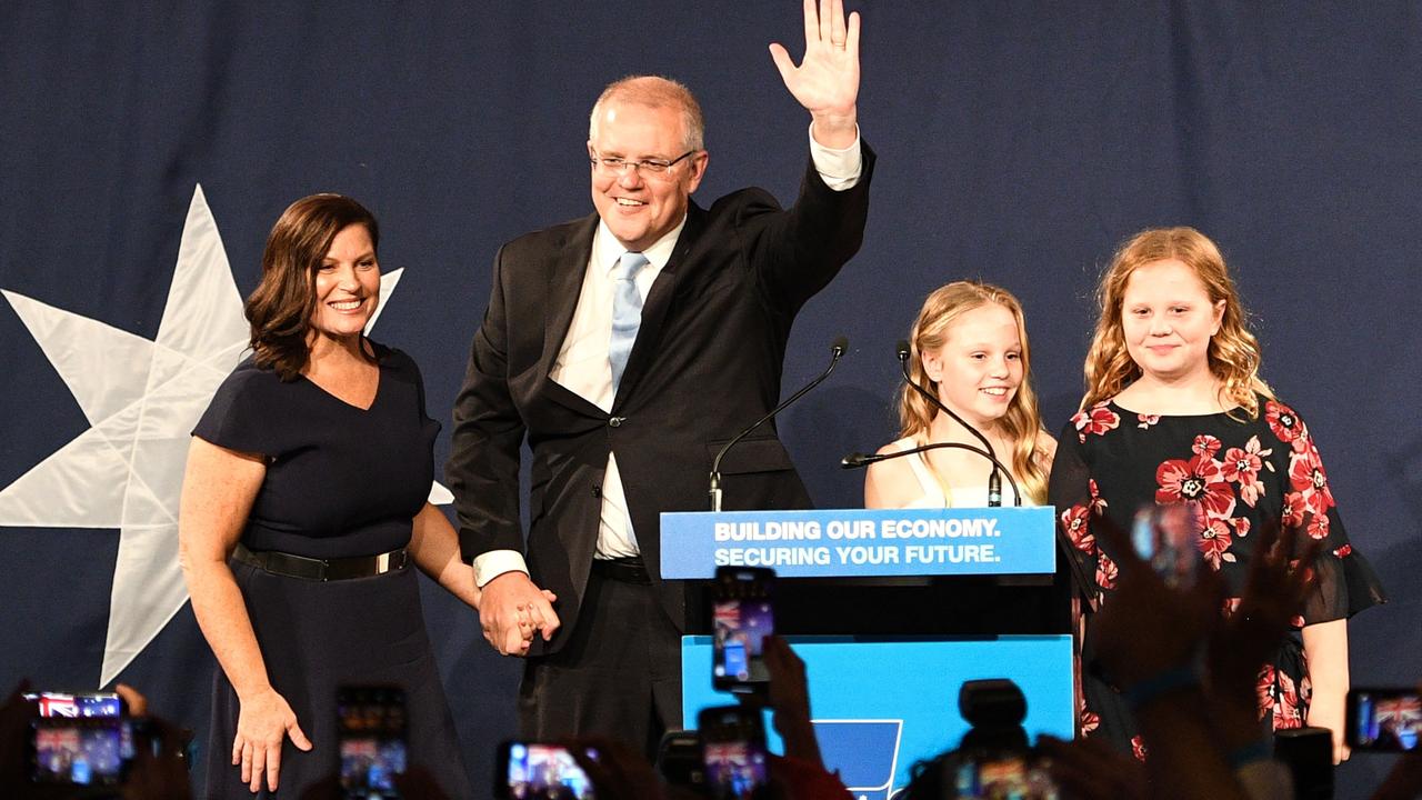 Australia's newly elected Prime Minister Scott Morrison pre-victory speech. Picture: Saeed Khan/AFP