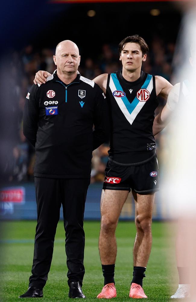 Port Adelaide’s culture will make for a smooth succession plan, says Connor Rozee. Picture: y Michael Willson/AFL Photos via Getty Images