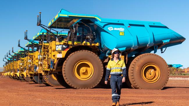 Caterpillar’s autonomous 793F haul trucks on site at Rio Tinto's new Gudai-Darri iron ore mine in WA, which will be modified to test CAT’s zero-emissions technology. Picture: Supplied by Rio Tinto.