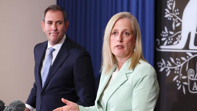 Treasurer Jim Chalmers and Finance Minister Katy Gallagher. Picture: NewsWire/Tertius Pickard