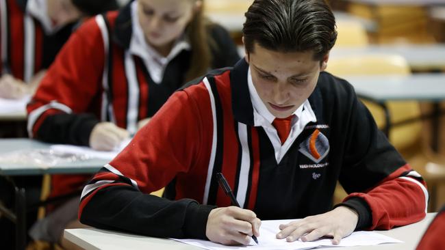 DAILY TELEGRAPH OCTOBER 12, 2022. Cherrybrook Technology High School year 12 student Leonardo Bruise, 17, during the English exam on the first day of the HSC for 2022. Picture: Jonathan Ng