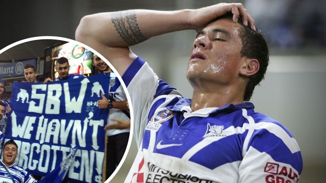 Bulldogs fans (inset) show their true feelings to Sonny Bill Williams after he returned to the NRL.