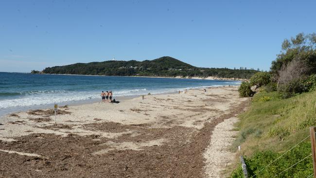 Main Beach Byron Bay on July 28, 2020. Main Beach and Clarkes Beach have been damaged by serious erosion and have been left covered in debris.