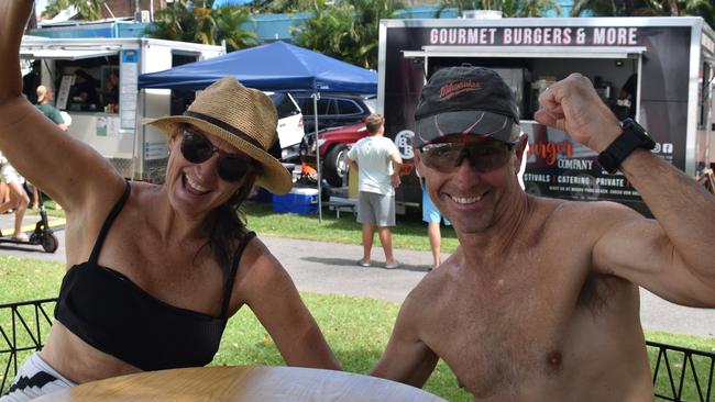 Tracy and Clive Tucker at day two of the Senior and Masters division of the 2023 Queensland Surf Life Saving Championships at Mooloolaba. Photo: Elizabeth Neil