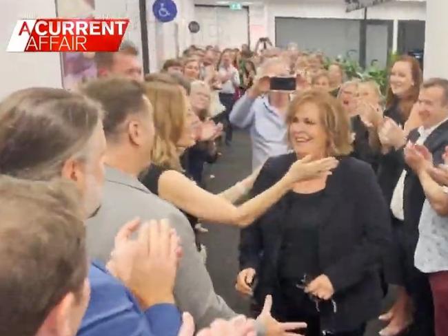 Ally Langdon went to hug Tracy Grimshaw after wrapping up the show. Source Channel 9