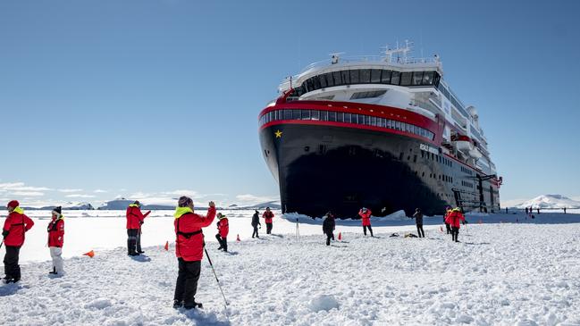 Hurtigruten’s MS Roald Amundsen in Antarctica. Picture: Andrea Klaussner