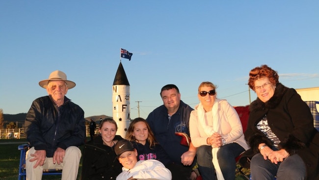 Vince Shackell, Katelyn Jerus, Wayne Barton, Bec Barton, Bailey Barton, Debbie Barton and Lyn Shackell at the Killarney Bonfire and Fire Drum Night on Saturday, July 24, 2016.