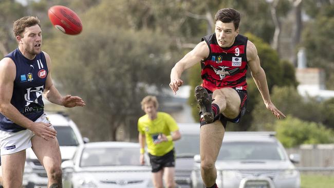 TSL, Lauderdale’s Adrian Kalcovski during the game against Launceston at Lauderdale. Kalcovski has returned to Melbourne after having surgery to repair a broken nose. Picture Chris Kidd