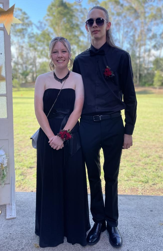 Tahlia Torresan and Luke Hulmloftus arrive at the 2024 Gympie State High School graduation formal.