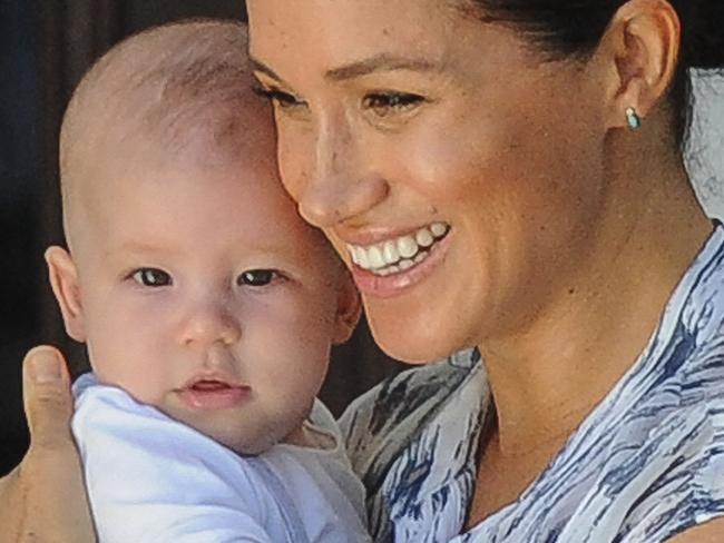 Meghan Markle, pictured with Archie, has claimed members of the royal family commented on Archie’s skin colour. Picture: AFP