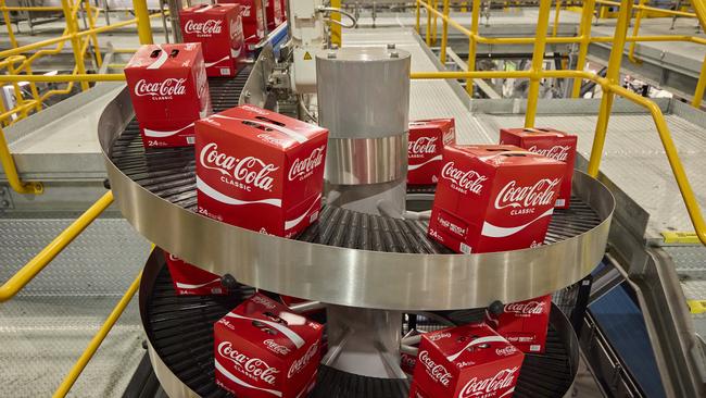 Cocoa-cola cases on the line.