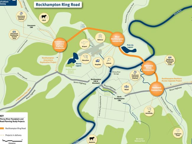 CONCEPT MAP: The $1 billion Rockhampton Ring Road project involves the construction of a link of the Bruce Highway, west of Rockhampton, with key linkages into the city at the Capricorn Highway, Ridgelands Road, Alexandra Street and Yaamba Road (Rockhampton -Yeppoon Road).