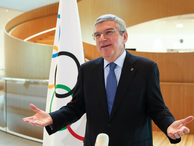 Thomas Bach, President of the International Olympic Committee (IOC), attends an interview after the decision to postpone the Tokyo 2020 Olympic Games because of the coronavirus disease (COVID-19) outbreak, in Lausanne, Switzerland, on Wednesday, March 25, 2020. (Denis Balibouse/Keystone via AP/pool)