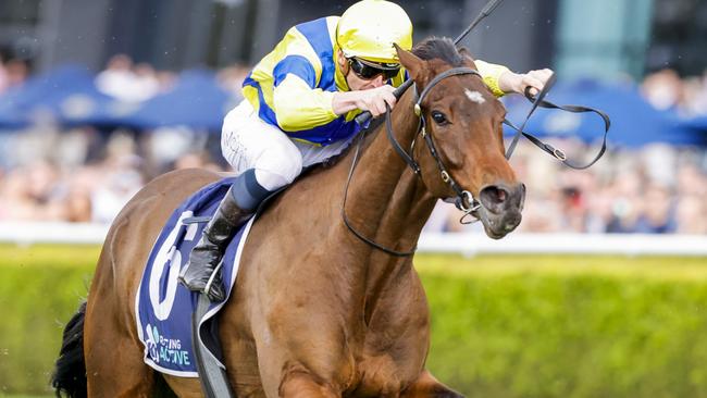 SYDNEY, AUSTRALIA - SEPTEMBER 17: James McDonald on Mahagoni wins race 2 the Midway Handicap during Sydney Racing at Royal Randwick Racecourse on September 17, 2022 in Sydney, Australia. (Photo by Jenny Evans/Getty Images)