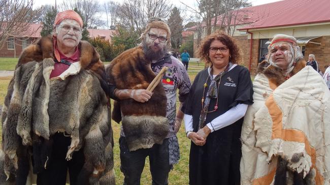 Wiradyuri elders Mallyan Uncle Brian Grant, Yanhadarrambal Uncle Jade Flynn, Wirribee Aunty Leanna Carr-Smith and Dinawan Dyirribang Uncle Bill Allen at a 2019 event at Charles Sturt University's Bathurst campus. Picture: Charles Sturt University