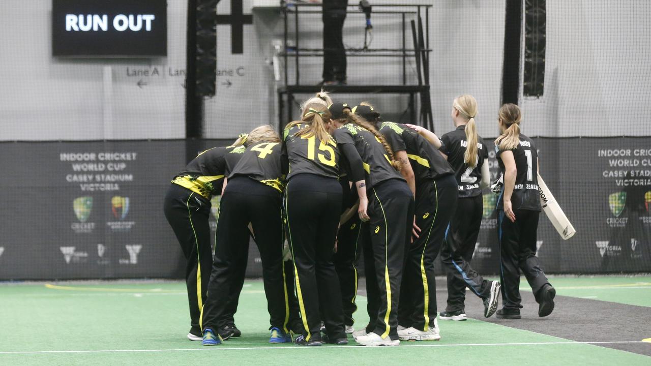 U22 Girls game between Australia and New Zealand. Australian players celebrate. Picture: Valeriu Campan