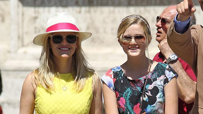 Reese Witherspoon, her daughter Ava Phillippe and her mother Betty Witherspoon visit Campidoglio Hill in Rome, Italy