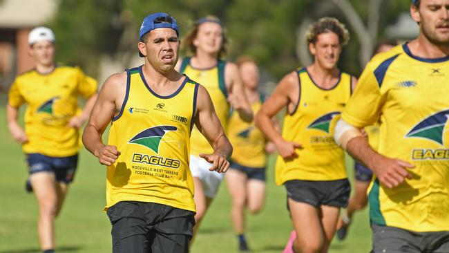 Tyson Stengle training at his junior club Woodville-West Torrens in February. Picture: Tom Huntley