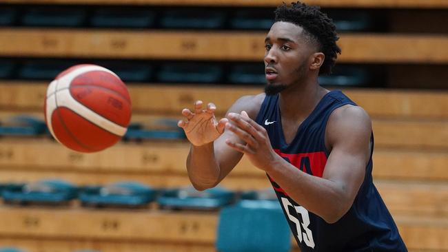 Donovan Mitchell scrimmages with his teammates at MSAC. Picture: AAP