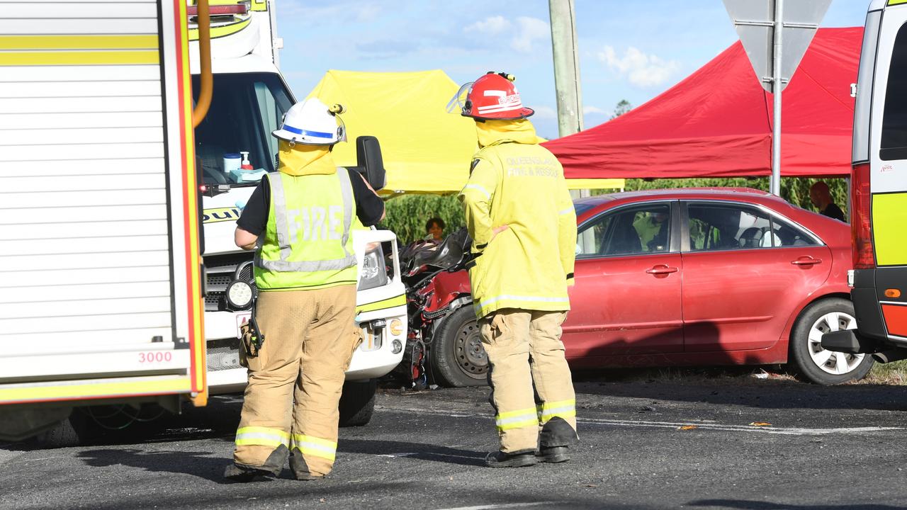 Emergency services on scene at a multi-casualty accident at the intersection of Lake Clarendon Way and Forest Hill-Fernvale Road, where a car and mini bus have collided. PHOTO: Ali Kuchel