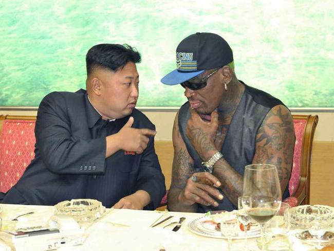 North Korean leader Kim Jong-un meets with former NBA star Dennis Rodman in Pyongyang in September, 2013. Picture: AAP/Yonhap News Agency