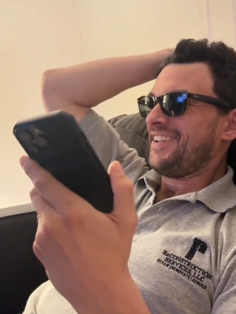The husband of Tik Toker Miranda Faye was filmed calling his mates. Photo: TikTok