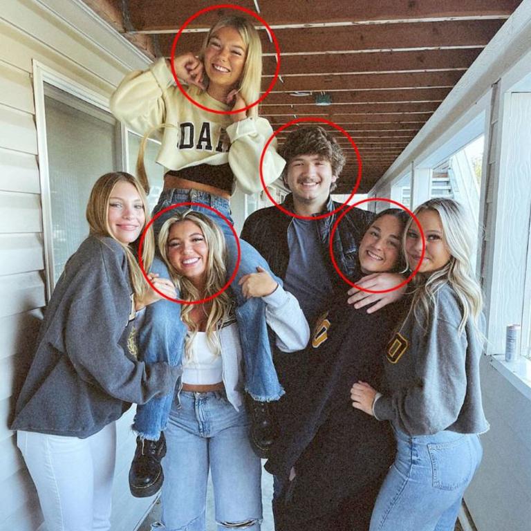 The four students who were found dead were identified as Madison Mogen (top left), 21, Kaylee Goncalves (bottom left), 21, Ethan Chapin (centre), 20, and Xana Kernodle (right), 20. Picture: Instagram/kayleegoncalves