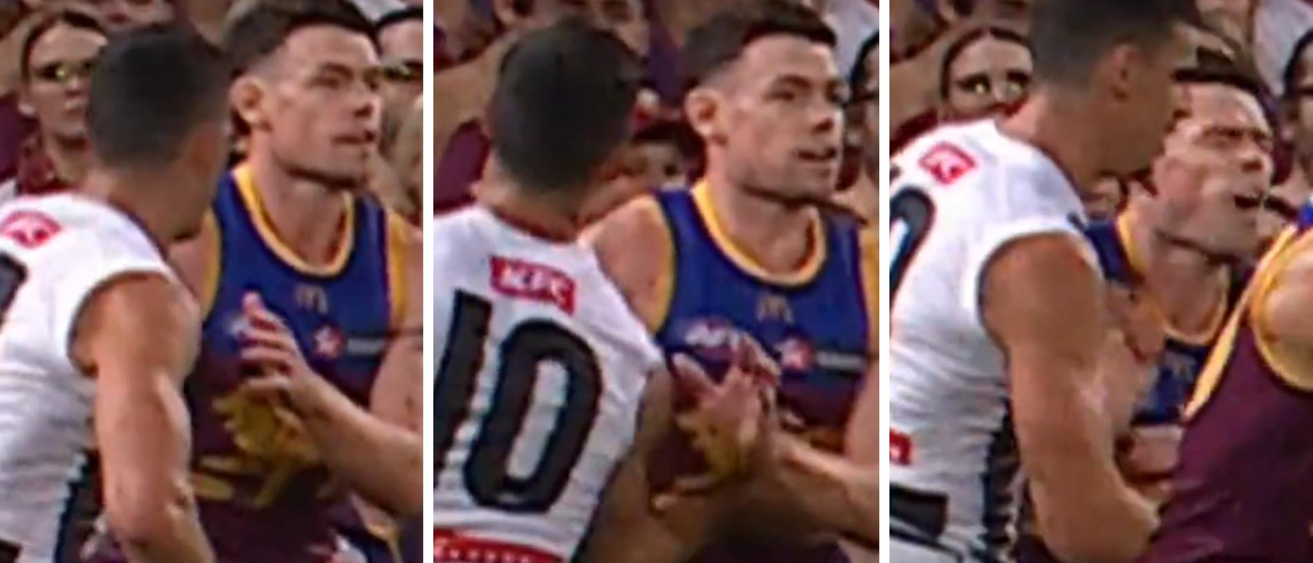 Scott Pendlebury whacked Lachie Neale in the guts.