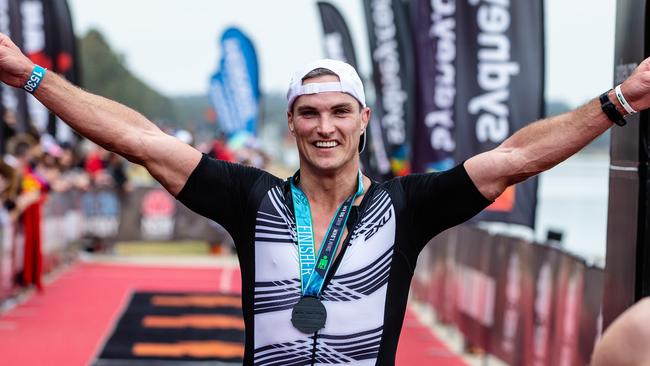 Ed Jenkins at the end of his first ironman 70.3 at Penrith.