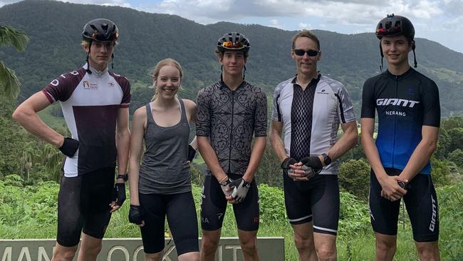 Matthew Beal, Emma Beal, Joshua Beal, Bruce Beal and Austin Gregory will ride across Tasmania to raise money to support victims of domestic violence Picture: Fiona Gregory