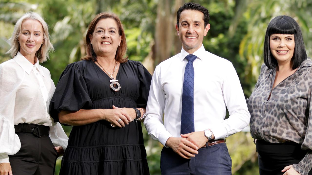 LNP Leade David Crisafulli with candidates (from left) Rebecca Young (Redlands), Natalie Marr (Thuringowa) and Yolonde Entsch (Cairns). Picture: Steve Pohlner