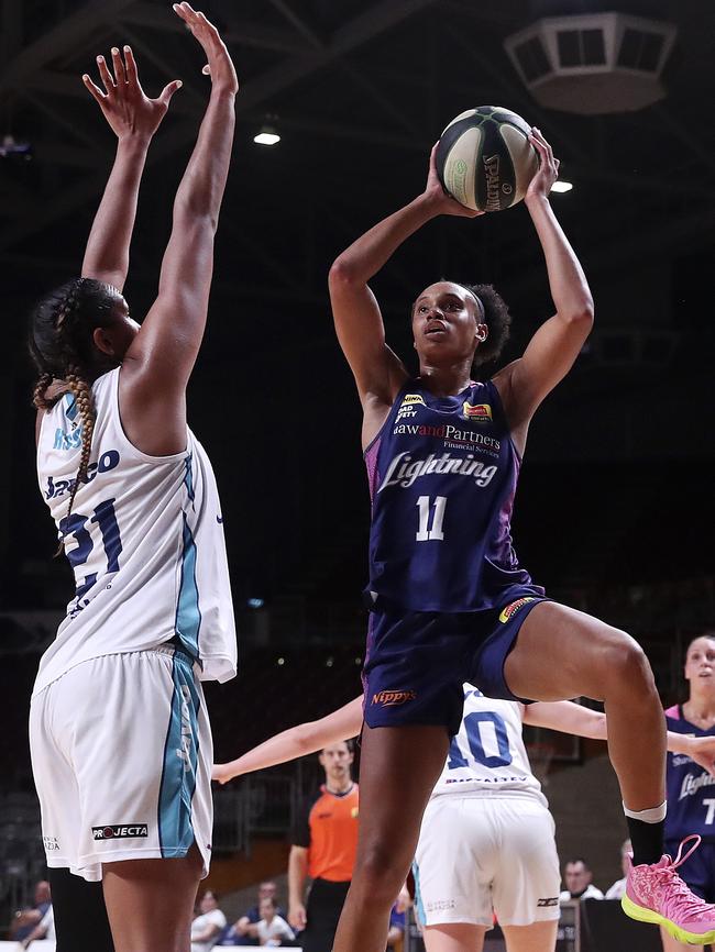 Adelaide Lightning’s Brianna Turner in action at Titanium Security Arena. Picture: Sarah Reed