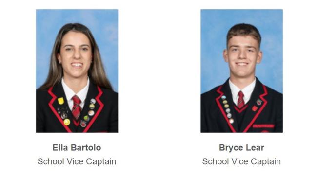 Balcombe Grammar School 2025 Vice-captains: Ella Bartolo and Bryce Lear.