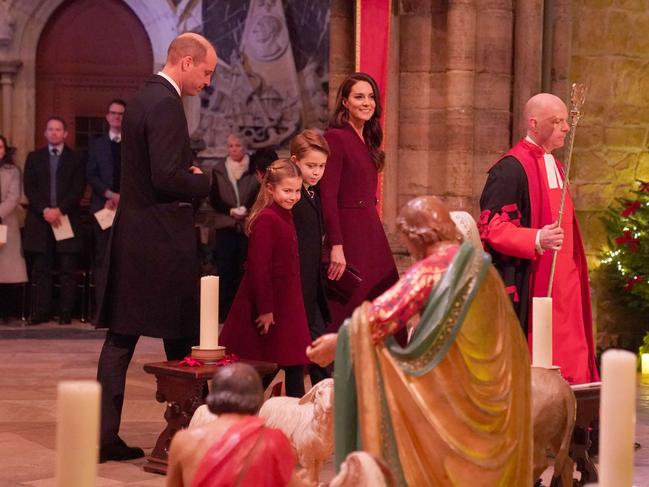 The much-loved royal with husband Prince William and their children at the Westminster Abbey event in 2022. Picture: AFP