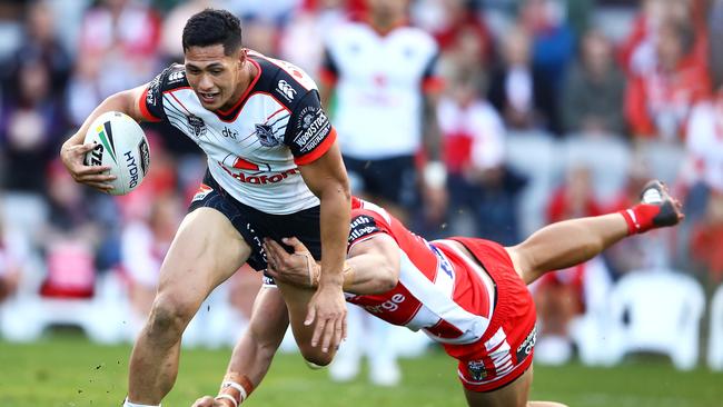 Roger Tuivasa-Sheck on the charge for the Warriors. Picture: Getty Images