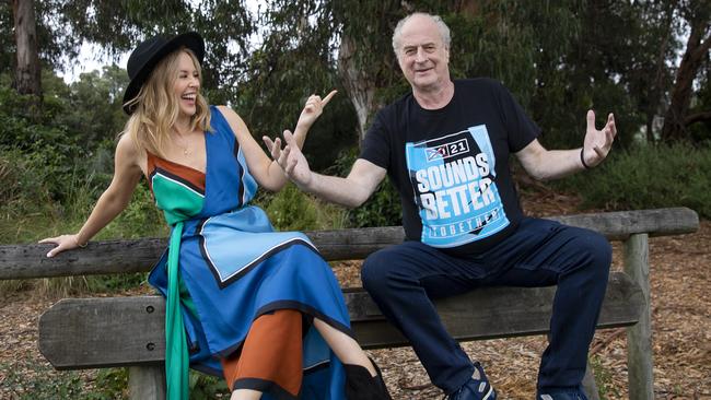 Kylie Minogue and Michael Gudinski in Mallacoota. Picture: Mushroom Group