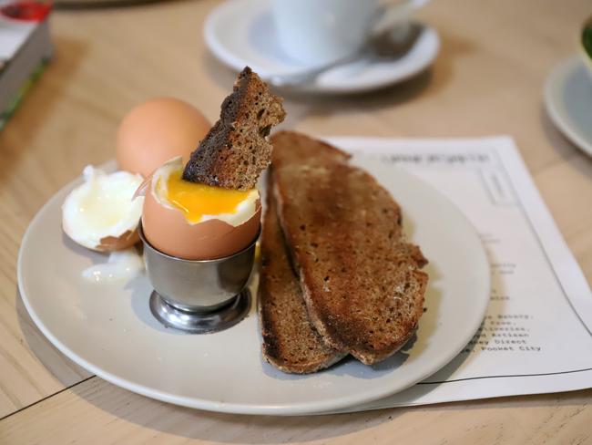 Free range eggs and toast. Picture: Jenifer Jagielski